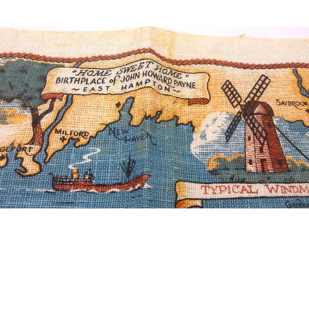 Vintage Long Island Map Linen Tea Towel Art Print by Richard Batchelder READ